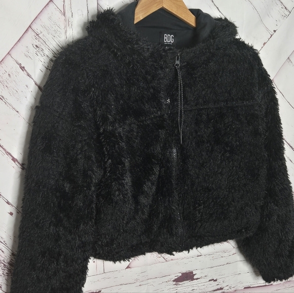 BDG Black Cropped Hooded Jacket - Picture 3 of 5